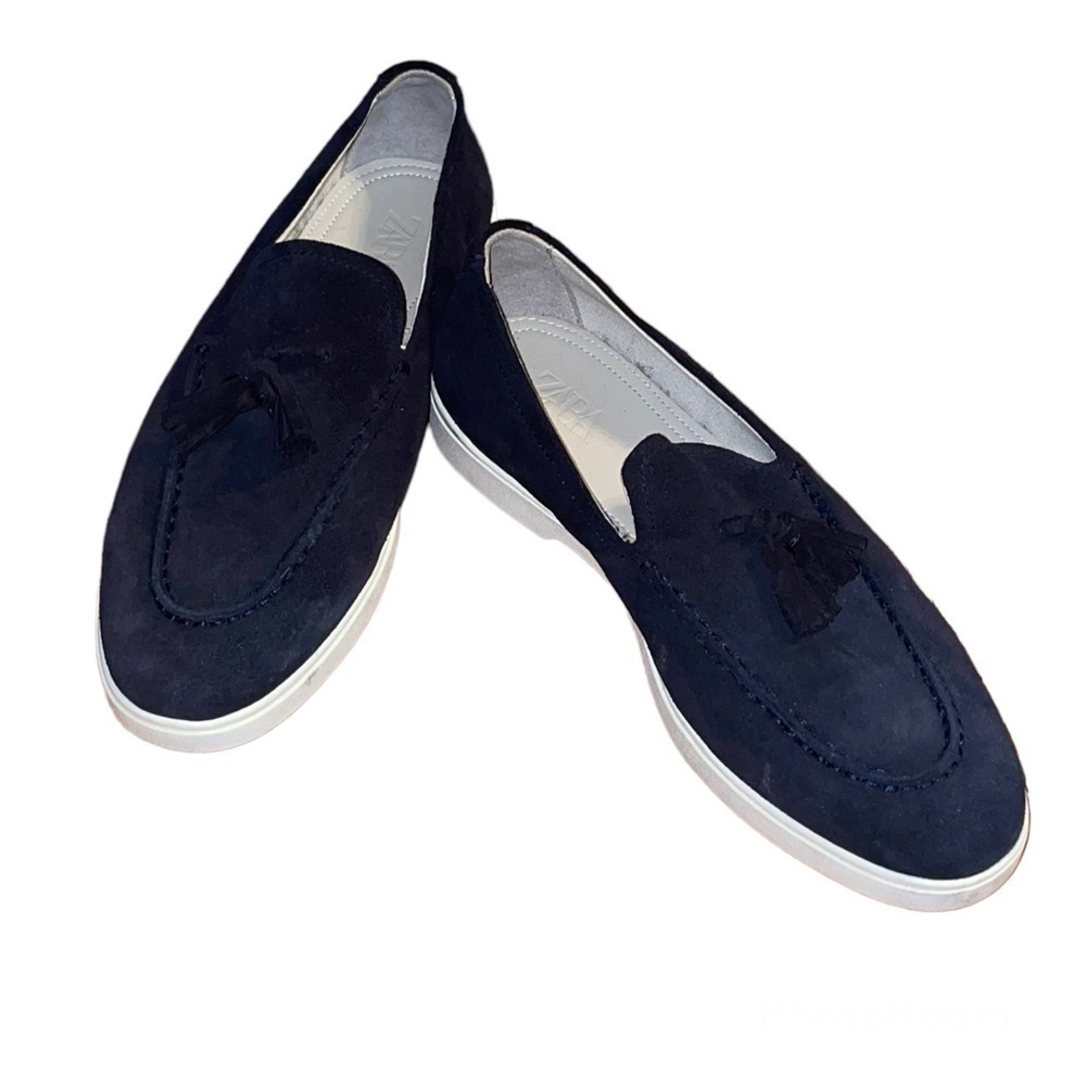 Zara Athletic Tasseled Suede Leather Loafers Size 40 EU - Picture 3 of 10